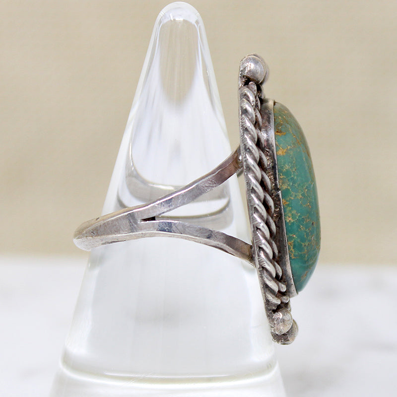 Green & Gold Turquoise in Handsome Silver Ring