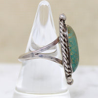 Green & Gold Turquoise in Handsome Silver Ring