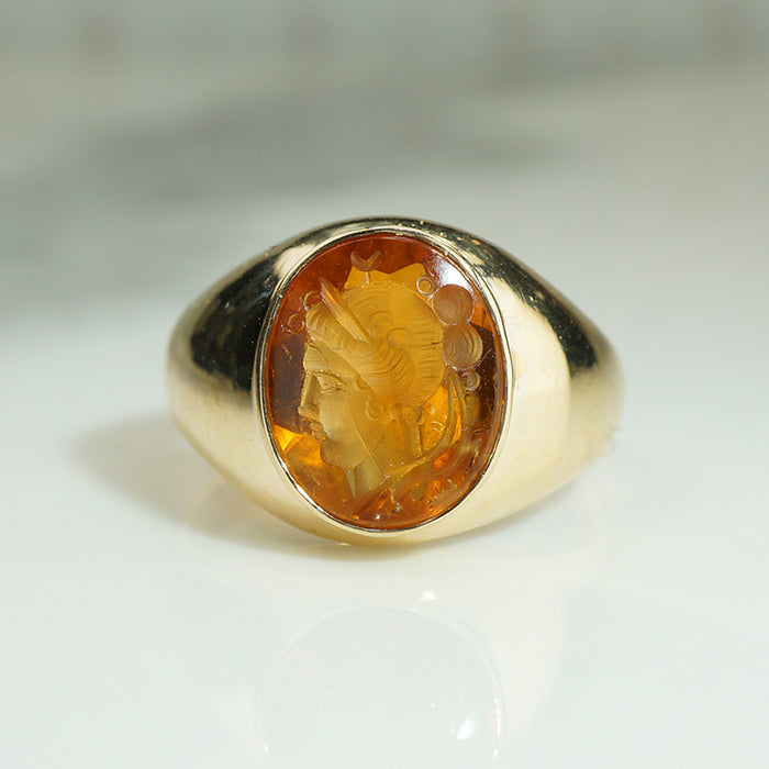 Sunny Citrine Intaglio in Gold Signet