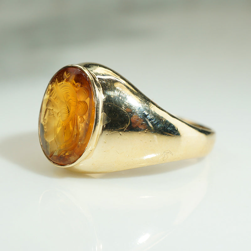 Sunny Citrine Intaglio in Gold Signet