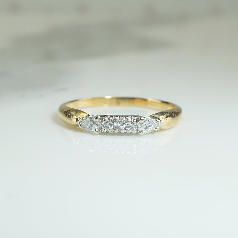 Pear Shape and Round Diamond Platinum and 18k Gold Band