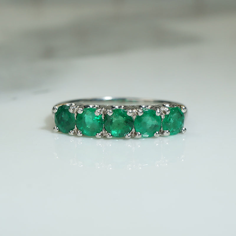 Brilliant Green Emerald and Platinum Band