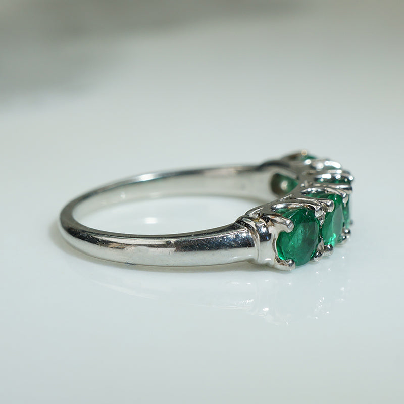 Brilliant Green Emerald and Platinum Band