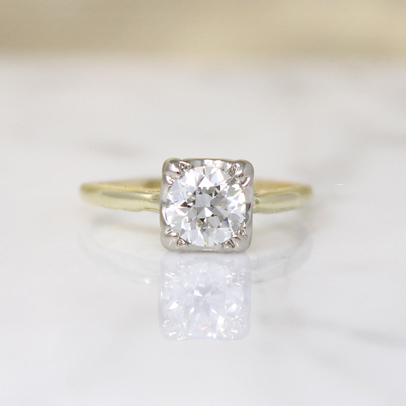 Old European Cut Diamond in Engraved Solitaire Ring