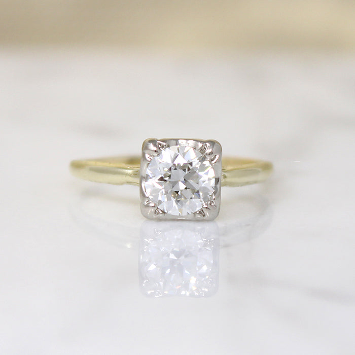 Old European Cut Diamond in Engraved Solitaire Ring