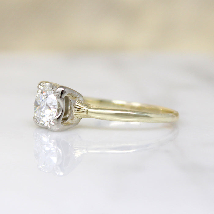 Old European Cut Diamond in Engraved Solitaire Ring