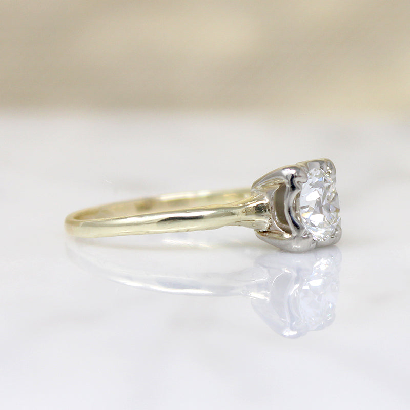 Old European Cut Diamond in Engraved Solitaire Ring