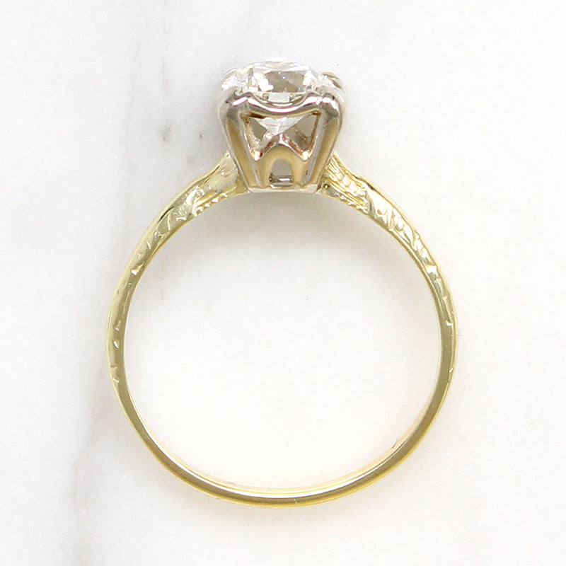 Old European Cut Diamond in Engraved Solitaire Ring