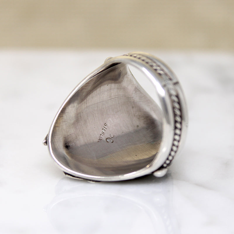 Ornate Sterling Silver Ring with Coral & Turquoise