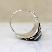 Ornate Sterling Silver Ring with Coral & Turquoise