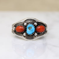 Gorgeous Turquoise & Coral Sterling Silver Band 