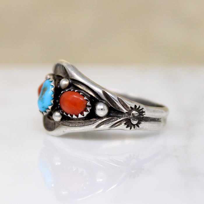 Gorgeous Turquoise & Coral Sterling Silver Band 