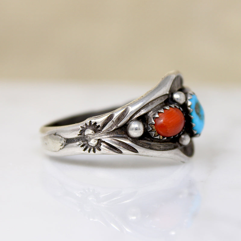 Gorgeous Turquoise & Coral Sterling Silver Band 