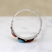 Gorgeous Turquoise & Coral Sterling Silver Band 