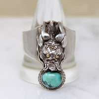 Ferocious Water Dragon Ring in Silver & Turquoise