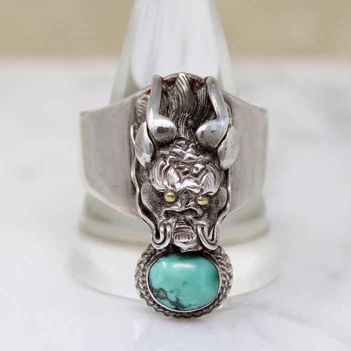 Ferocious Water Dragon Ring in Silver & Turquoise