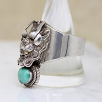 Ferocious Water Dragon Ring in Silver & Turquoise