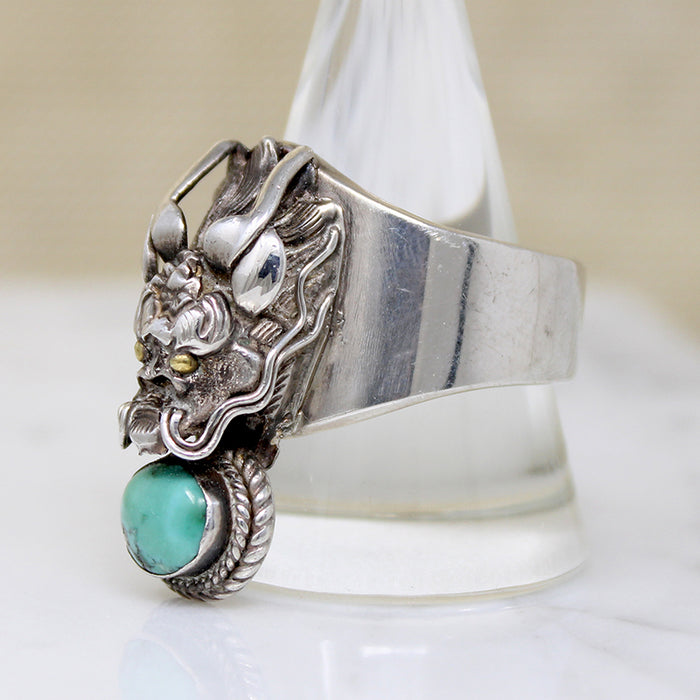 Ferocious Water Dragon Ring in Silver & Turquoise