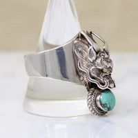 Ferocious Water Dragon Ring in Silver & Turquoise