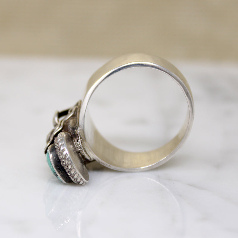 Ferocious Water Dragon Ring in Silver & Turquoise