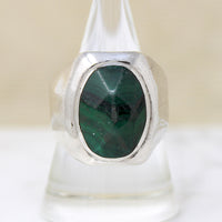 Modernist Faceted Malachite & Sterling Signet Ring