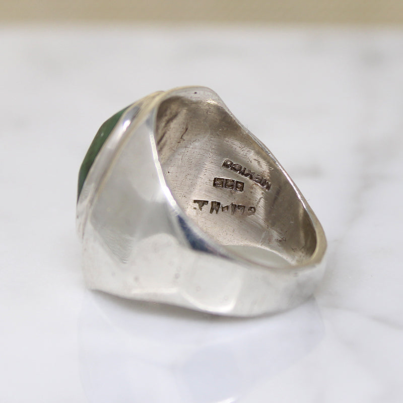 Modernist Faceted Malachite & Sterling Signet Ring