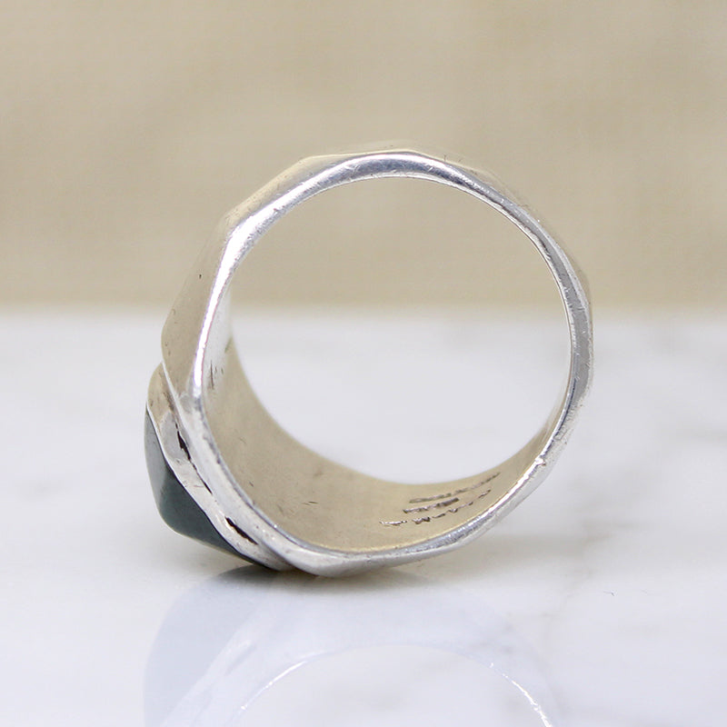 Modernist Faceted Malachite & Sterling Signet Ring