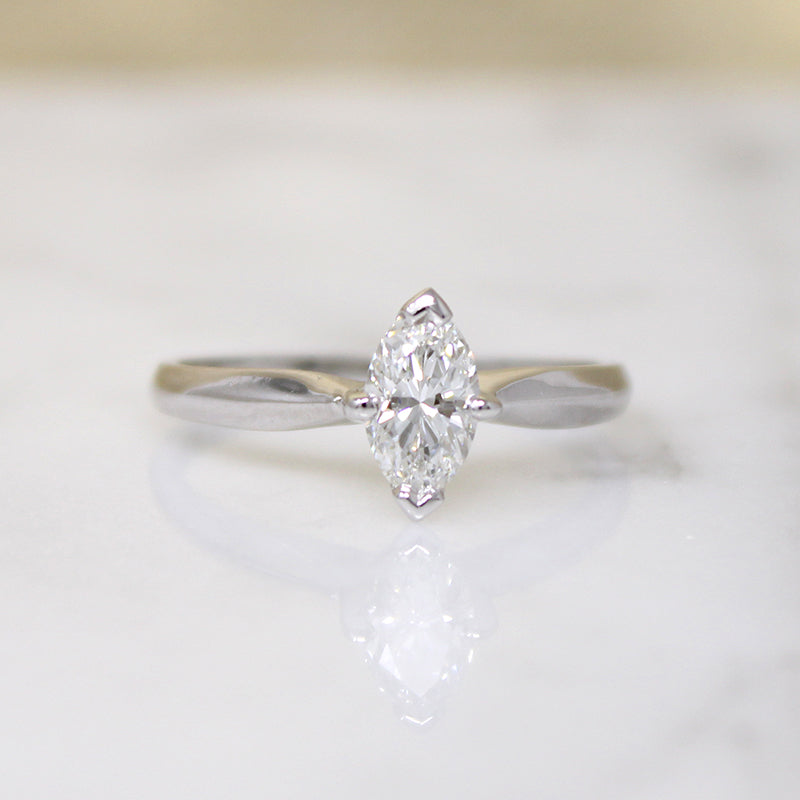 Sophisticated Mid Century Marquise Diamond Solitaire