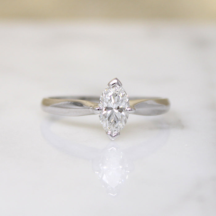 Sophisticated Mid Century Marquise Diamond Solitaire