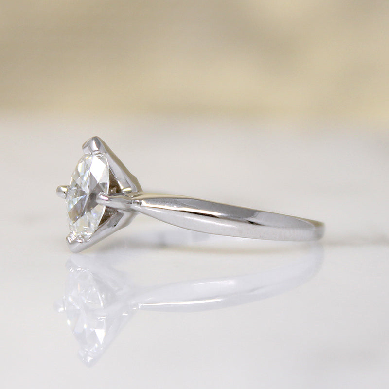 Sophisticated Mid Century Marquise Diamond Solitaire