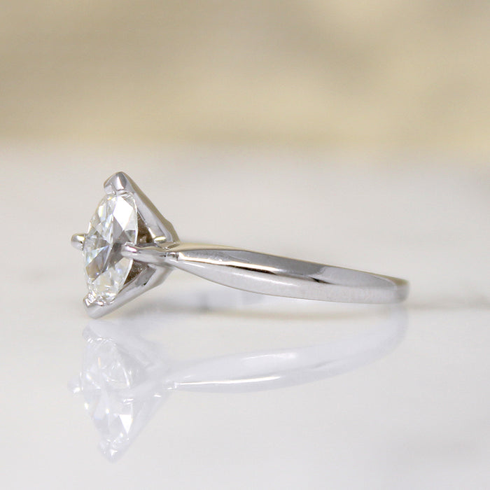 Sophisticated Mid Century Marquise Diamond Solitaire