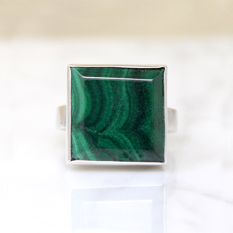 Square Malachite in Sterling Silver Ring