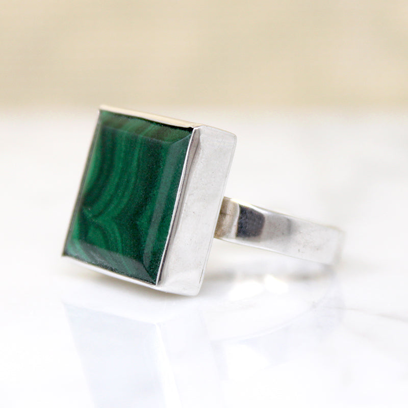 Square Malachite in Sterling Silver Ring