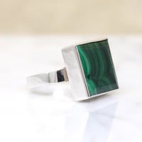 Square Malachite in Sterling Silver Ring