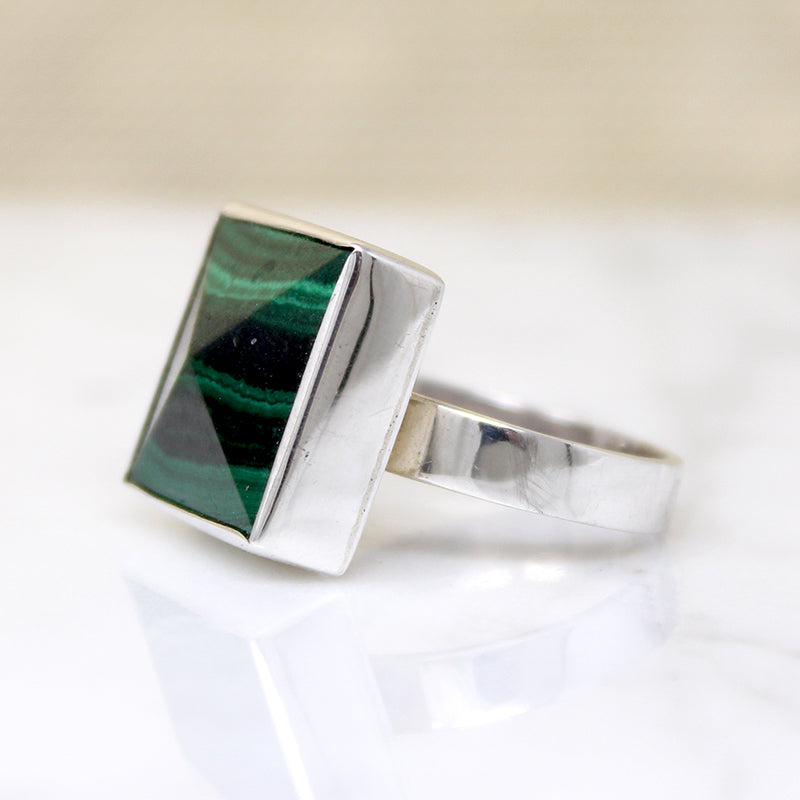 Malachite Pyramid in Sterling Silver Ring