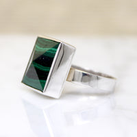 Malachite Pyramid in Sterling Silver Ring