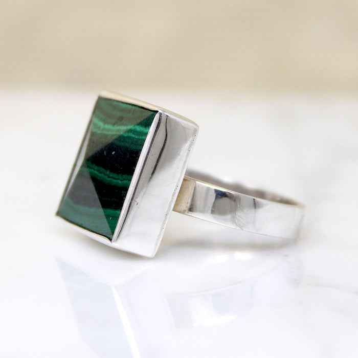 Malachite Pyramid in Sterling Silver Ring