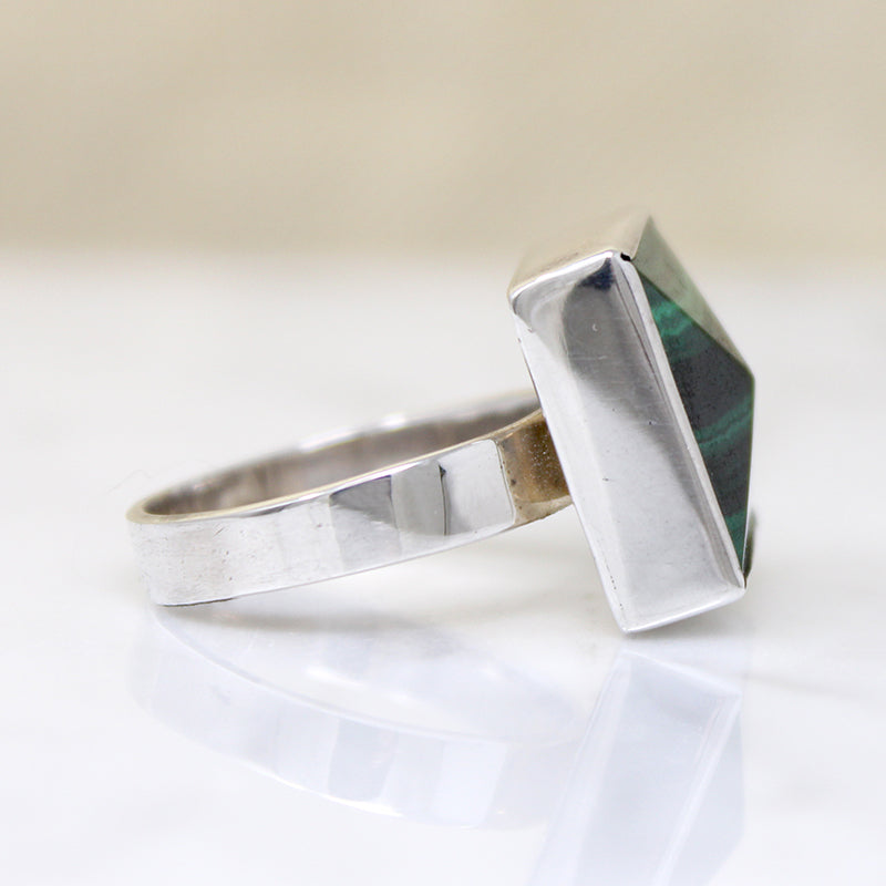 Malachite Pyramid in Sterling Silver Ring