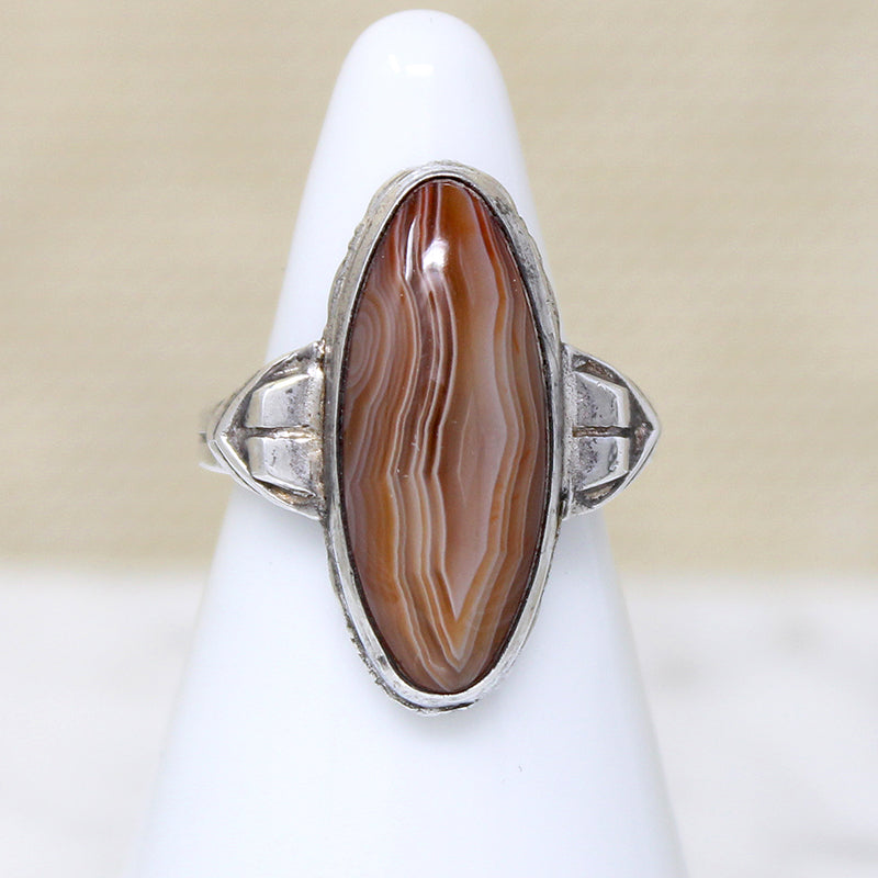 Banded Agate in Smart Sterling Art Deco Ring