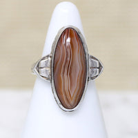 Banded Agate in Smart Sterling Art Deco Ring