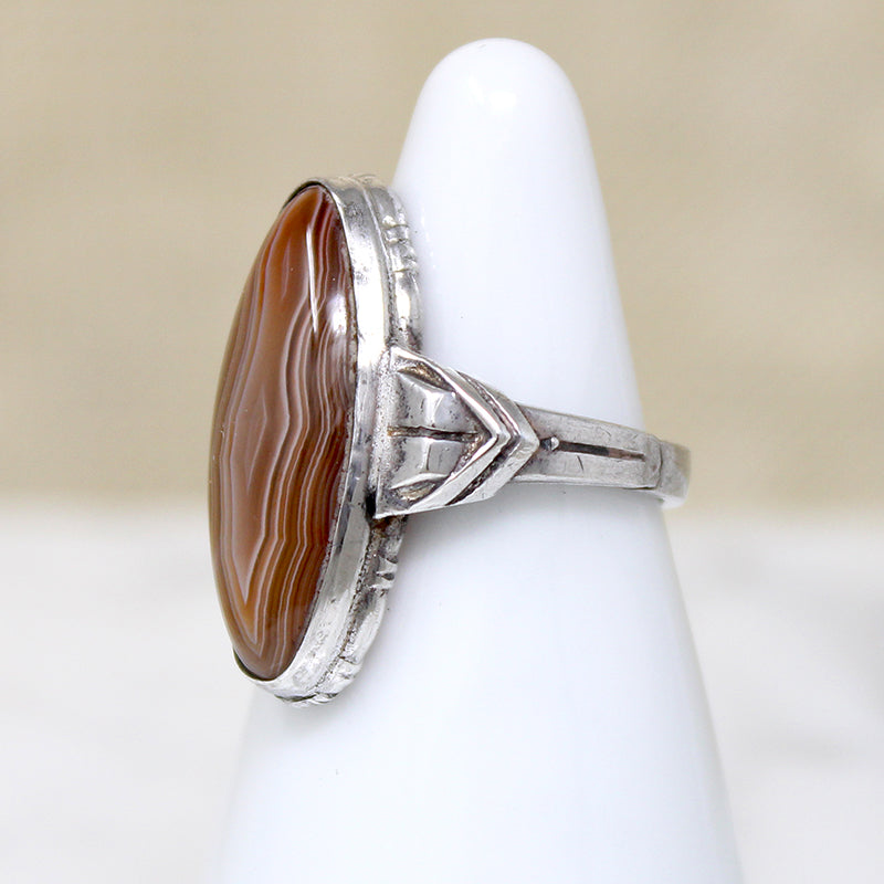 Banded Agate in Smart Sterling Art Deco Ring
