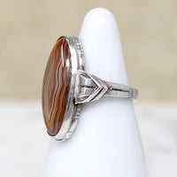 Banded Agate in Smart Sterling Art Deco Ring