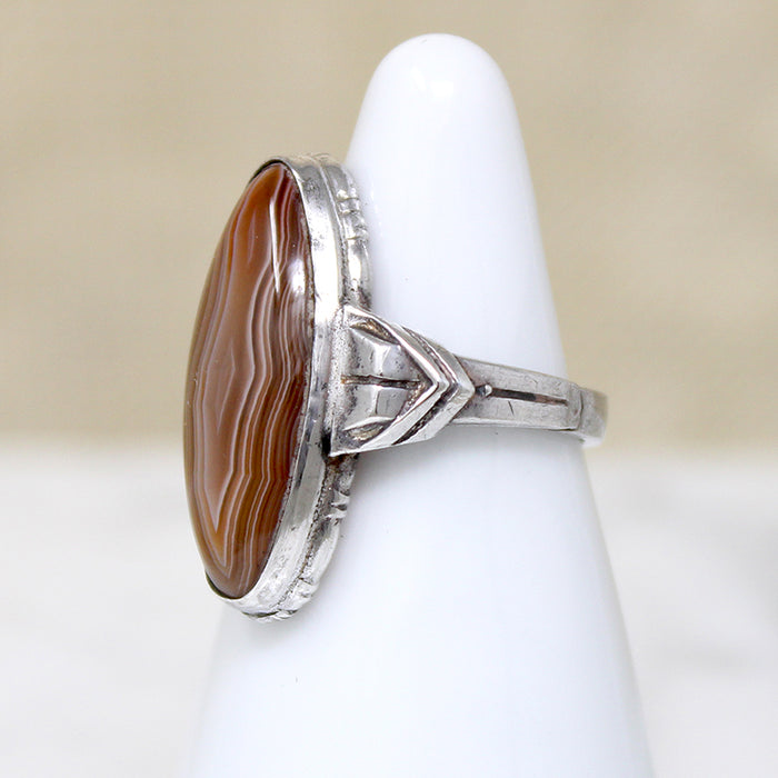 Banded Agate in Smart Sterling Art Deco Ring