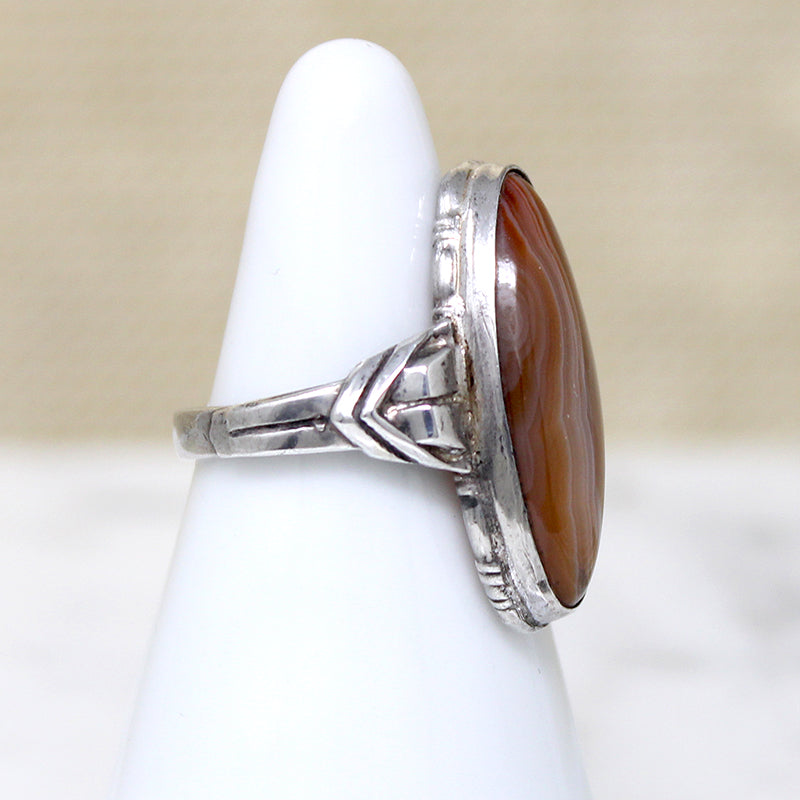 Banded Agate in Smart Sterling Art Deco Ring