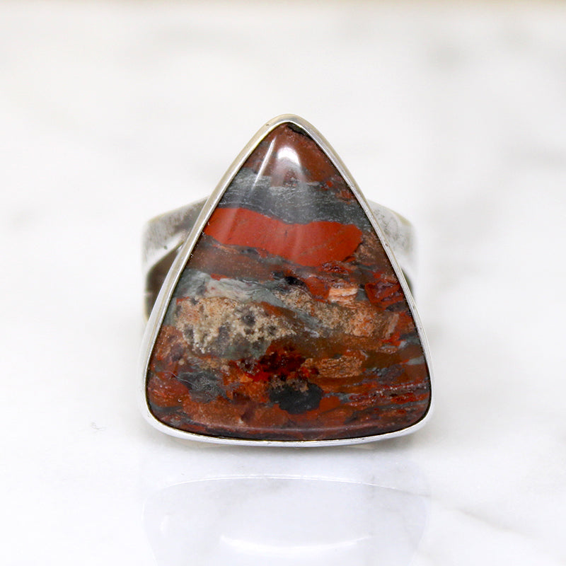 Magnificent Jasper in Triangle Motif Sterling Ring