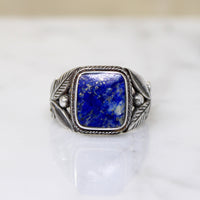 Midnight Sky Lapis in Foliate Sterling Ring