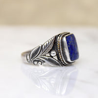 Midnight Sky Lapis in Foliate Sterling Ring