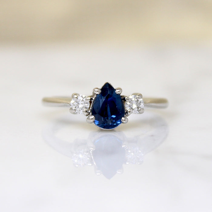 Pear Cut Sapphire in White Gold Mid Century Ring