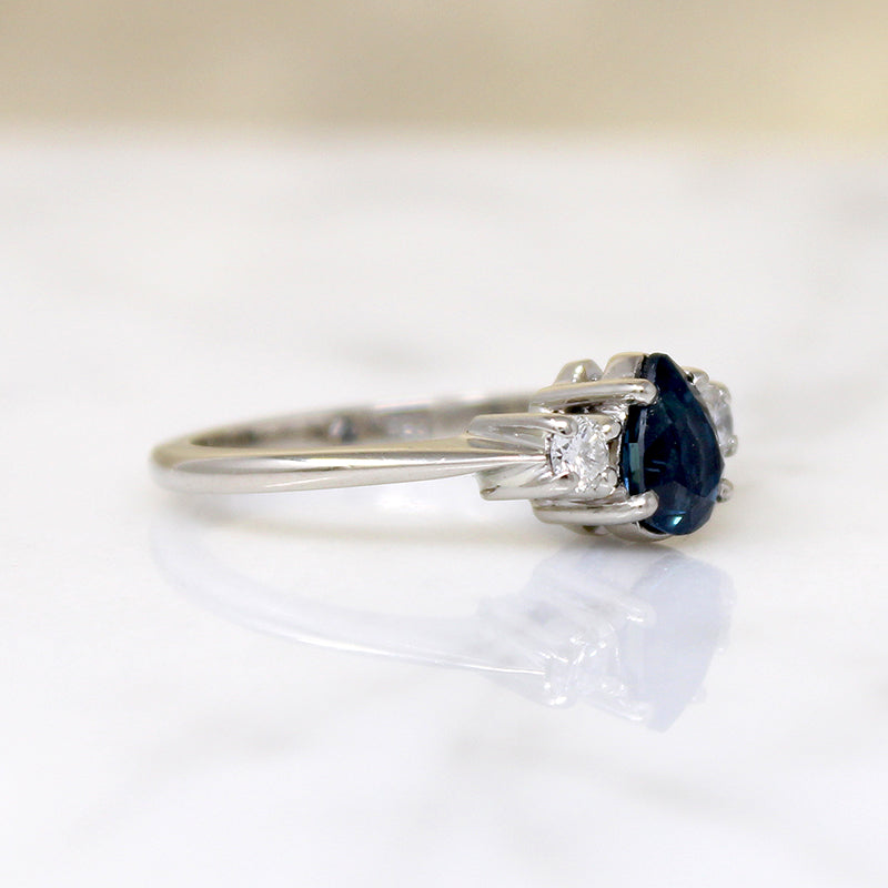 Pear Cut Sapphire in White Gold Mid Century Ring