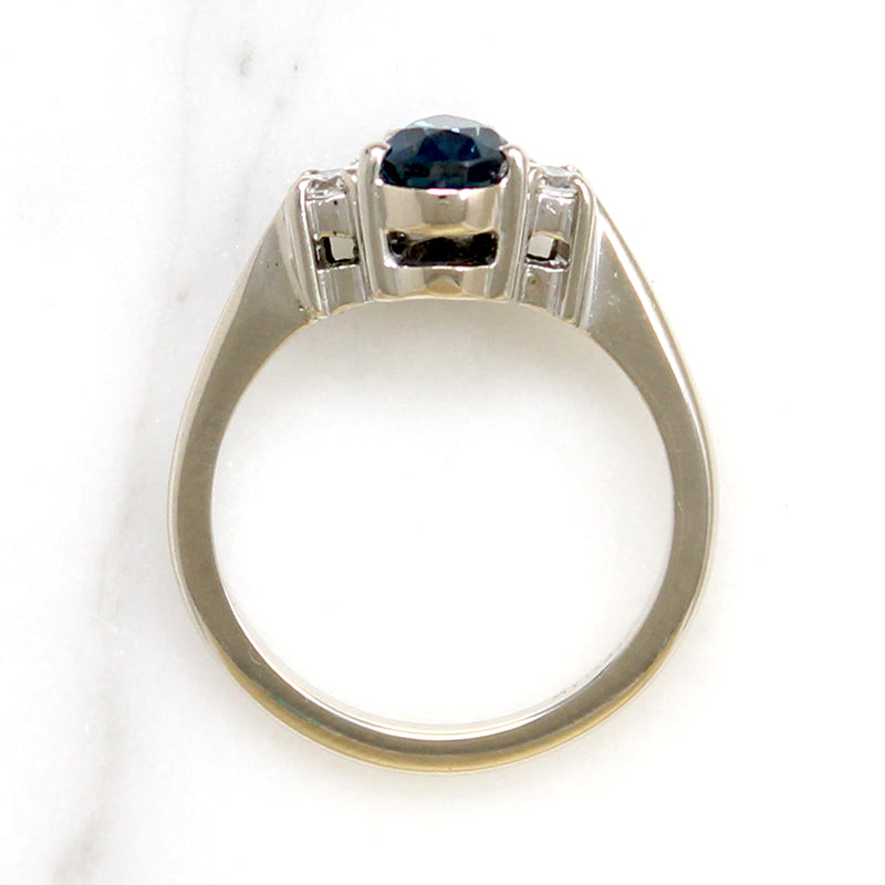 Pear Cut Sapphire in White Gold Mid Century Ring